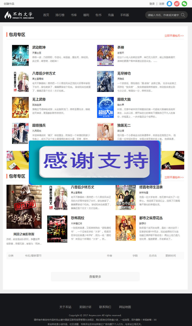 仿2019不朽文学网原创小说网全套：含支付宝支付接口+微信支付+微信登陆+QQ登陆+采集