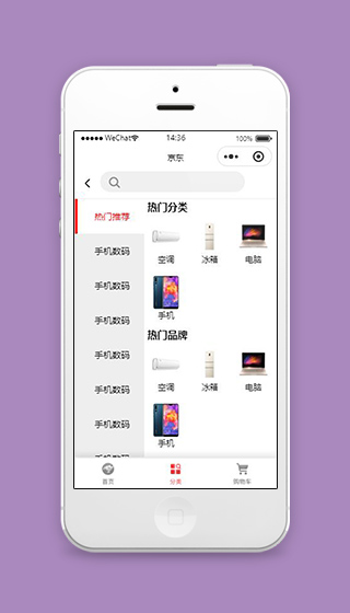 京东购物小程序热门分类页面模板下载