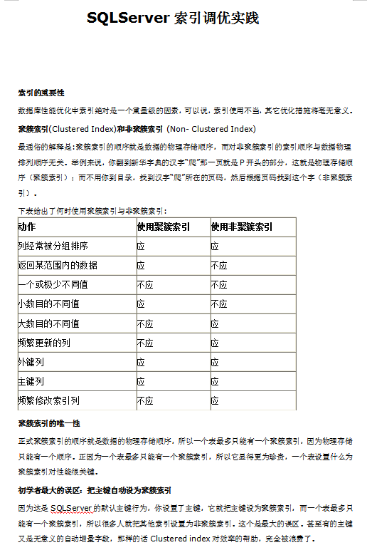 SQLServer索引调优实践