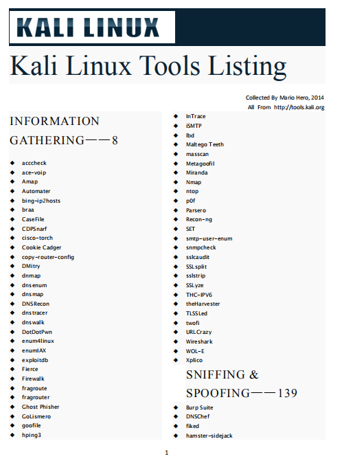 Kali系统下所有工具的教程使用手册汇总 pdf