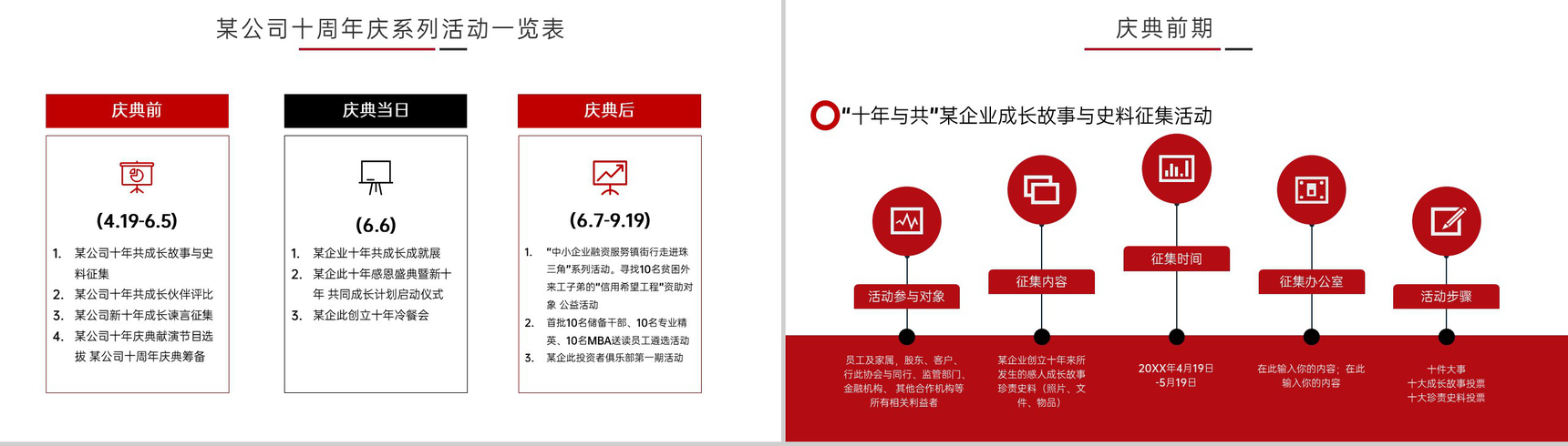 红黑撞色简约风公司10周年庆典活动策划方案PPT模板