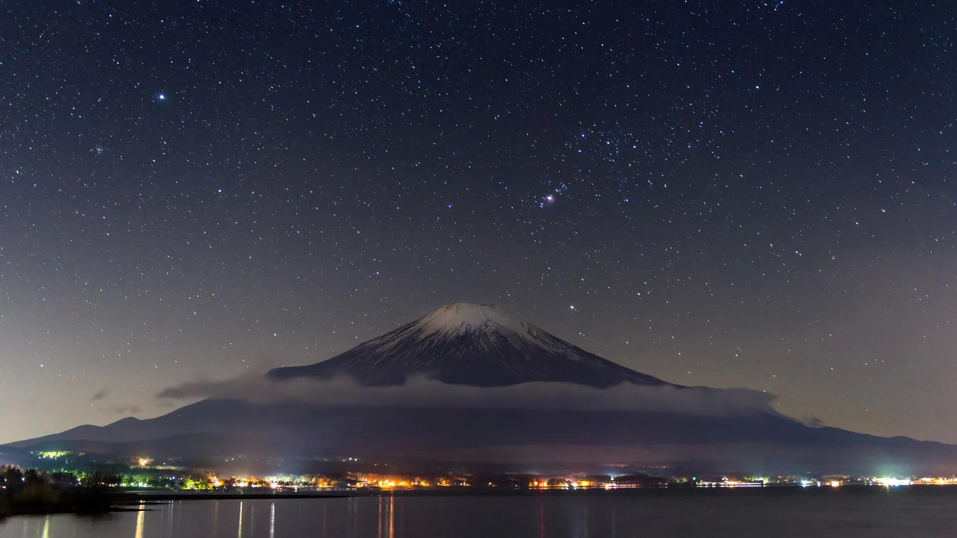 山脉 火山 星星 天空 风景 亚洲 富士山 夜晚